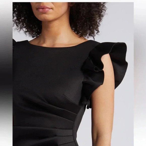 Eliza J Ruffle Sleeve Scuba Crepe Cocktail sheath dress black 6 - Picture 4 of 9
